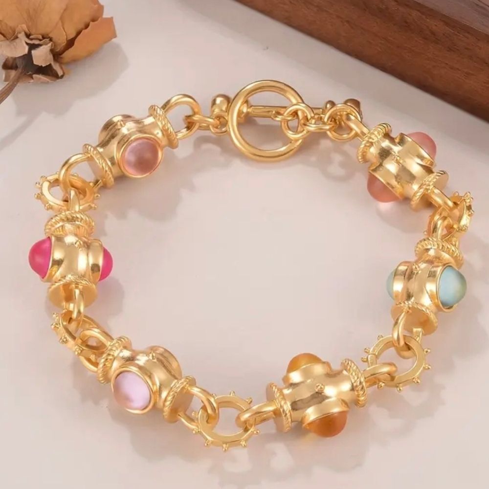 18K Gold Plated Multi Colored Byzantine Toggle Bracelet